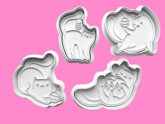 Christmas Cats  Cookie Cutter and embosser stamp set.