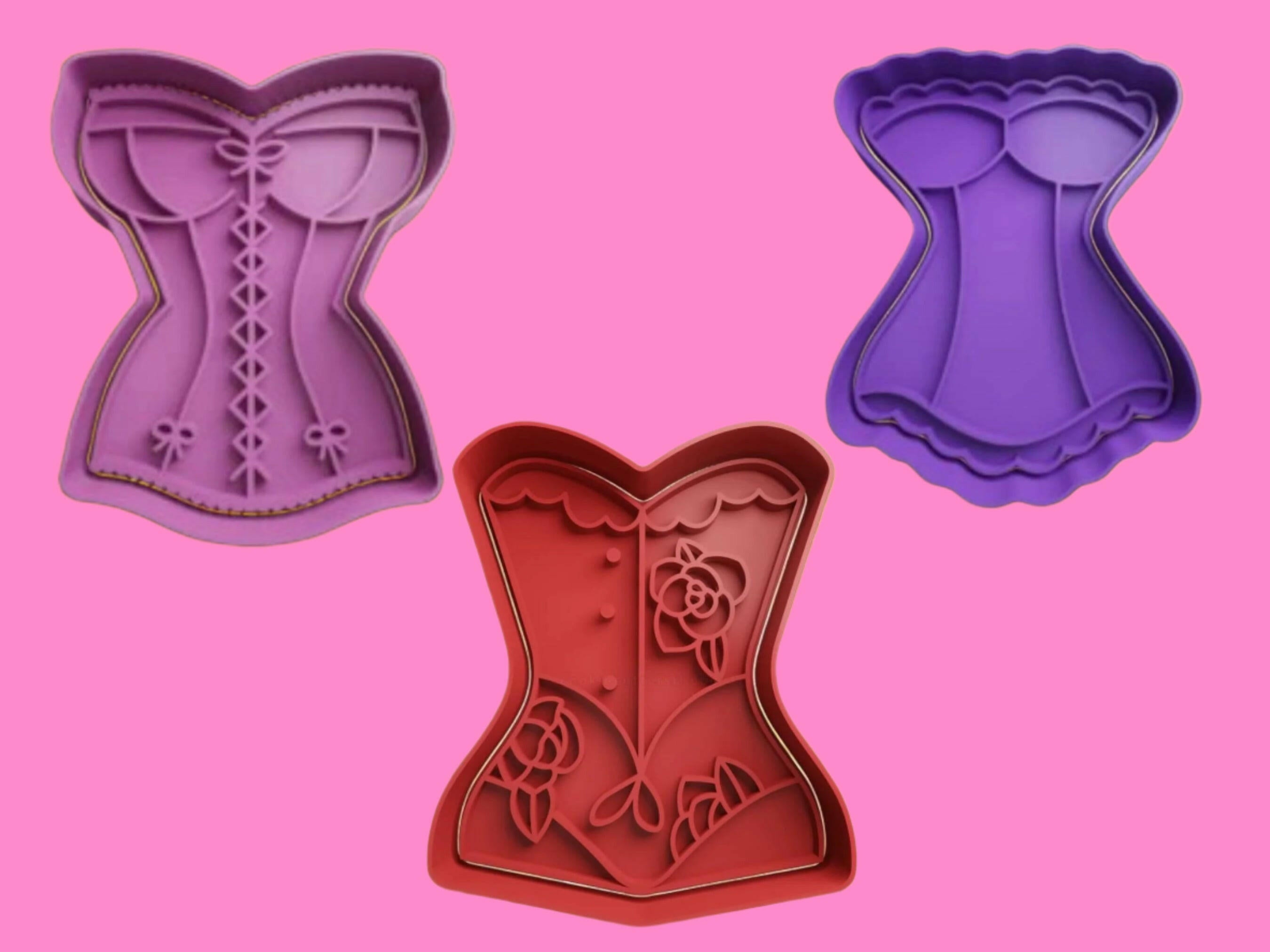 Corset Design Embosser and Cookie Cutter Set – Elegant Baking Tools.