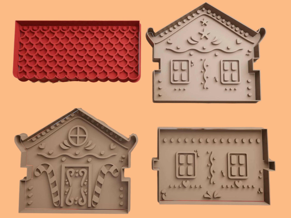 Gingerbread House Template Cookie Cutter and Embosser Stamp  Complete Set.