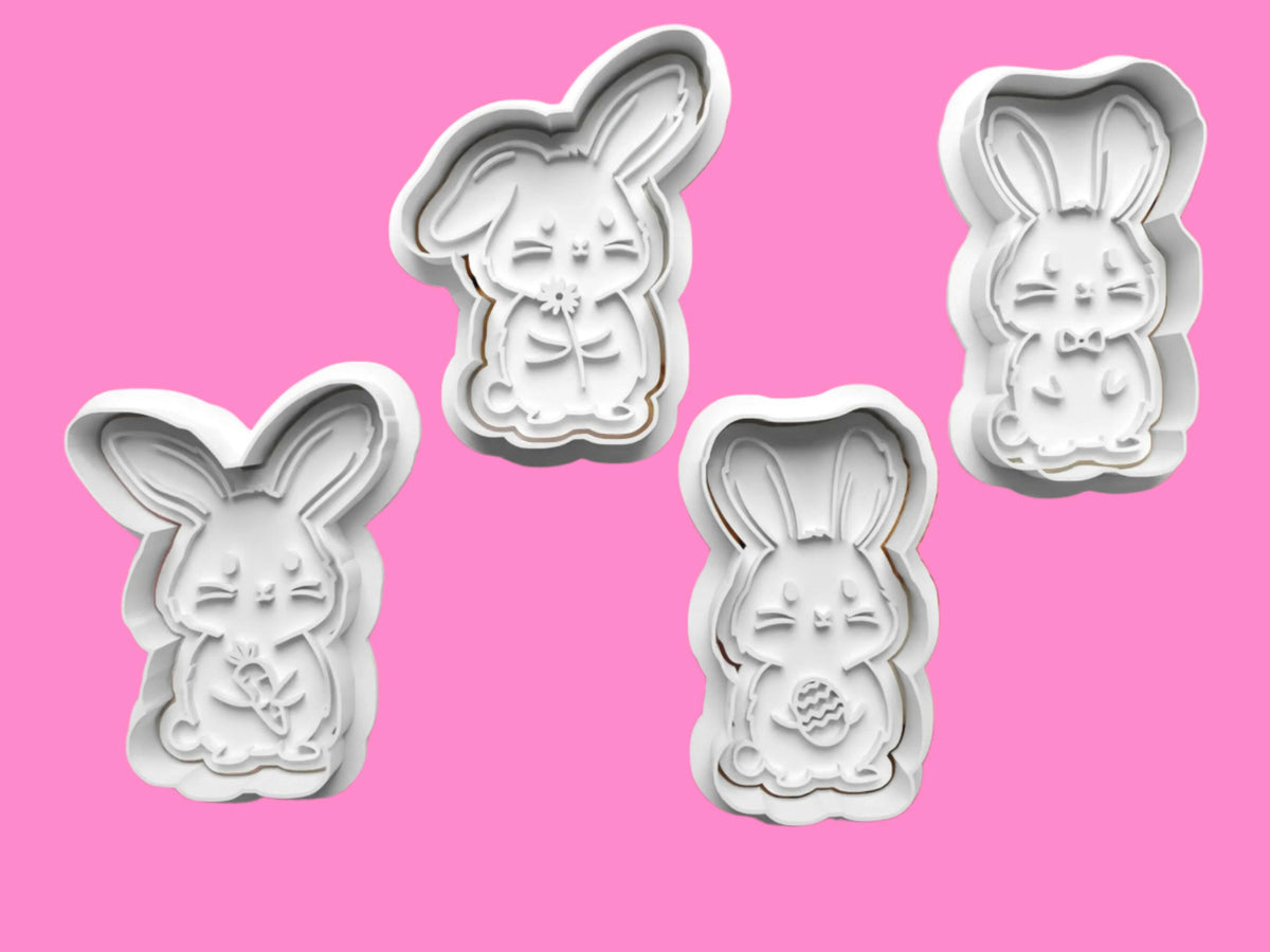 Happy Easter Bunny Cookie Cutter and Embosser Set of 4 handmade item..