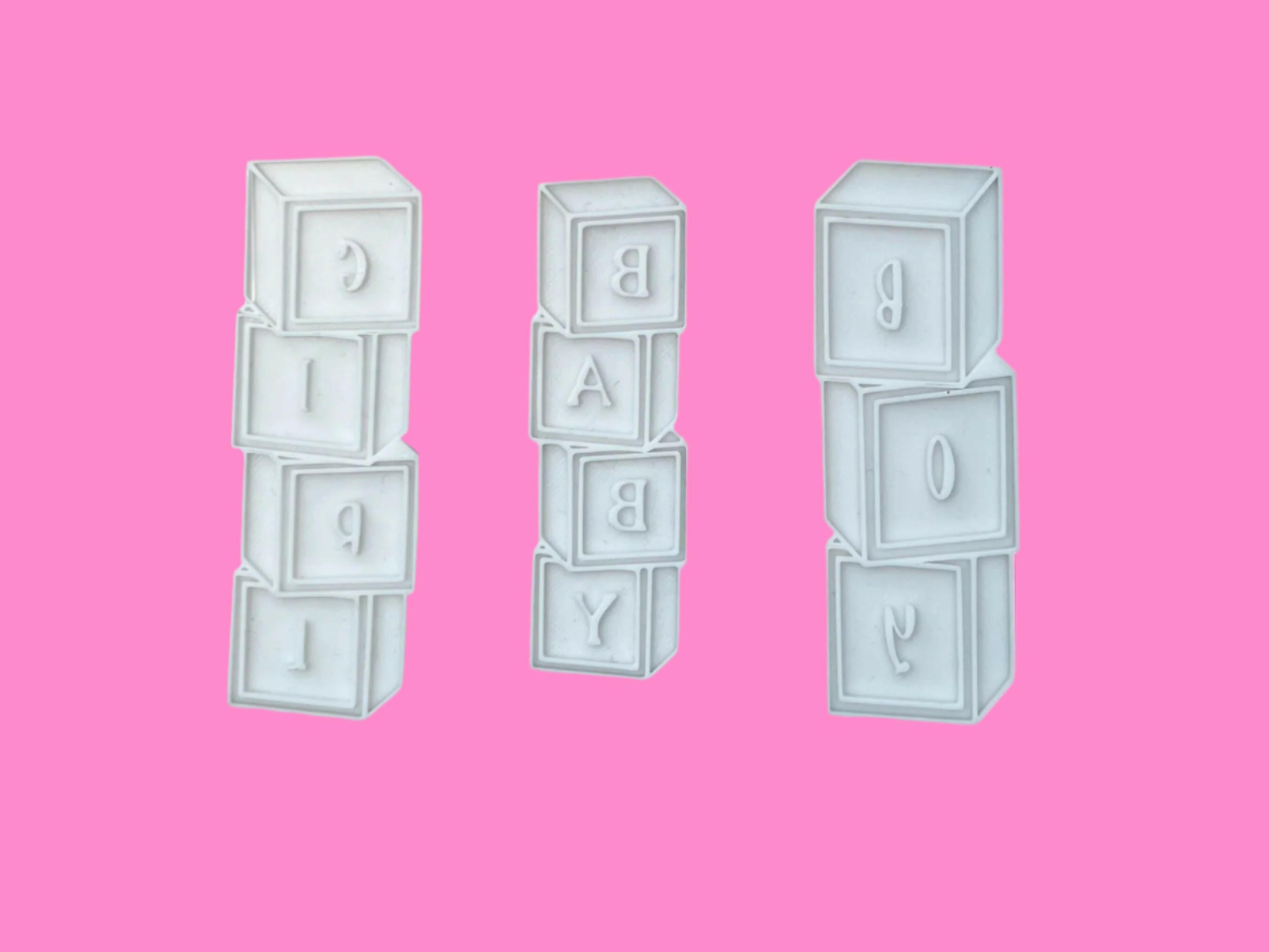 Baby Block Embosser and Cookie Cutter Set – "Baby" "Girl" and "Boy" Designs, 10 cm.