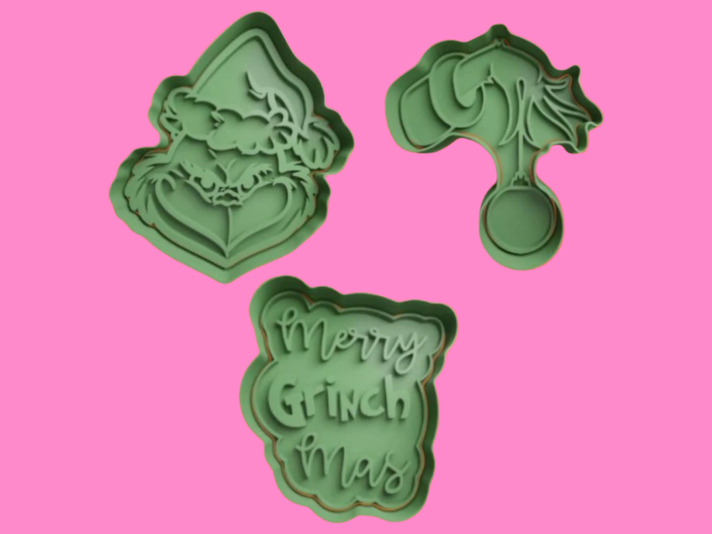 Merry Grinch Mas Cookie Cutter and Embosser Stamp Complete Set