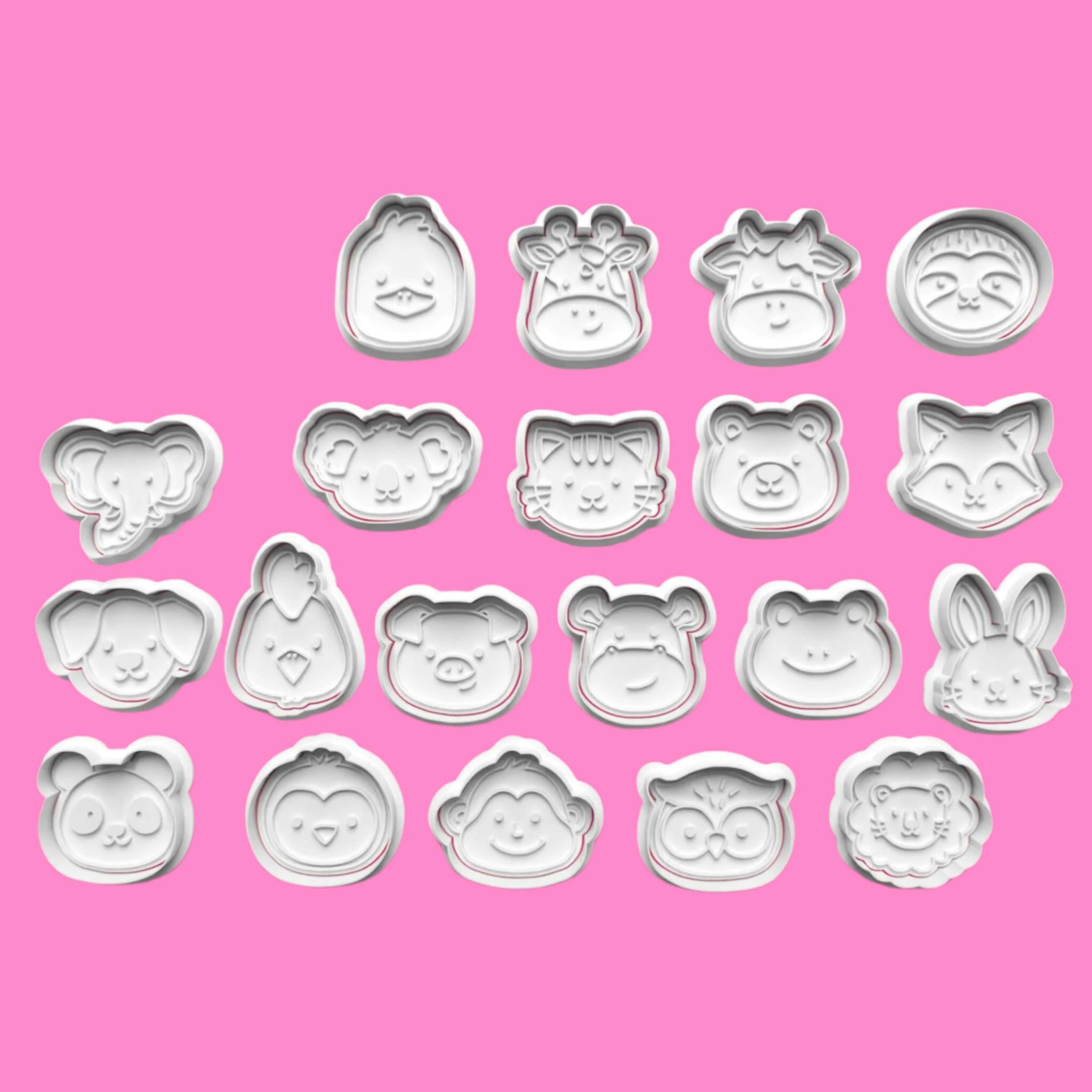 Animal Heads Bulk complete set of 20 Cookie Cutters and Embosser Set. Handmade gift item..