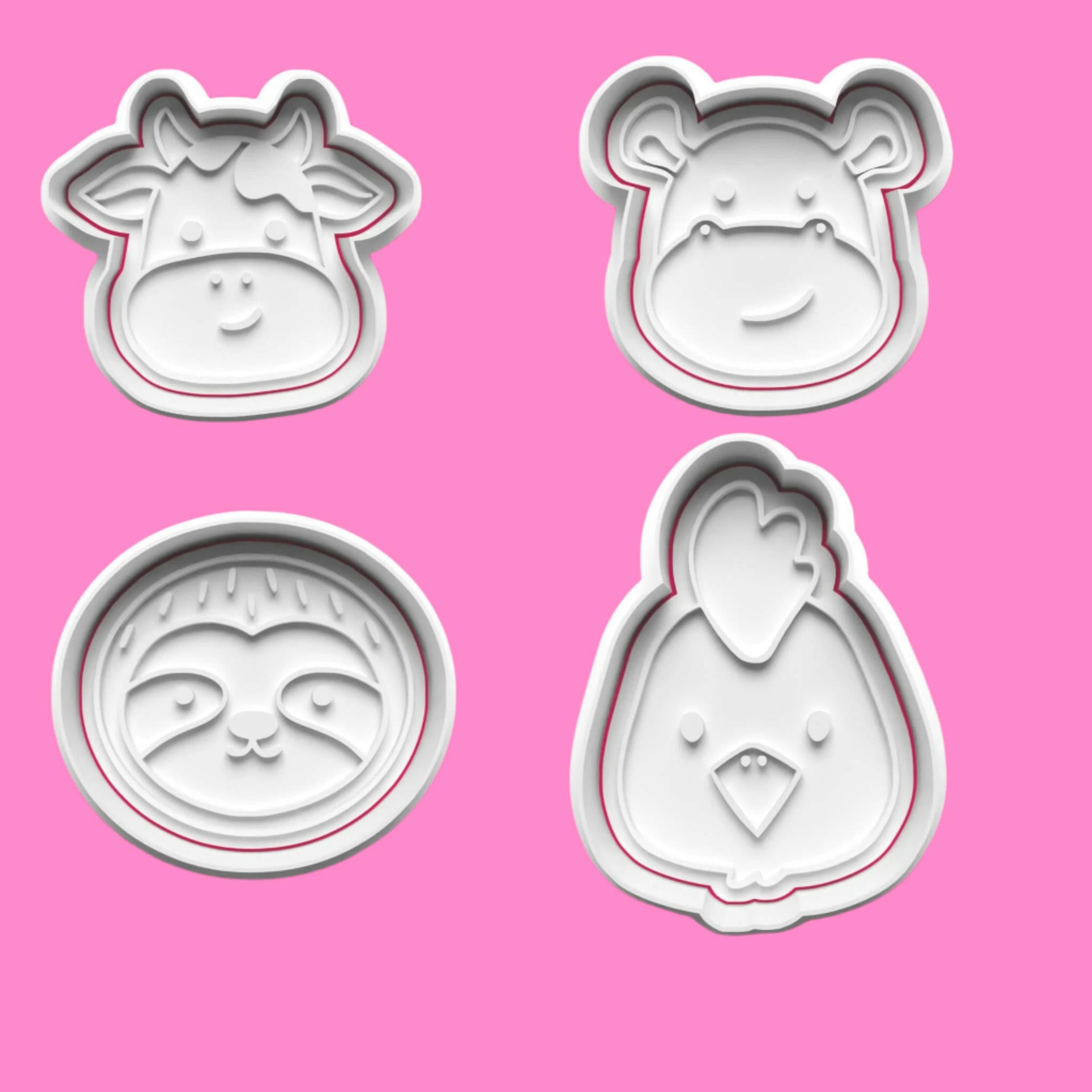 Animal Heads Bulk complete set of 20 Cookie Cutters and Embosser Set. Handmade gift item..
