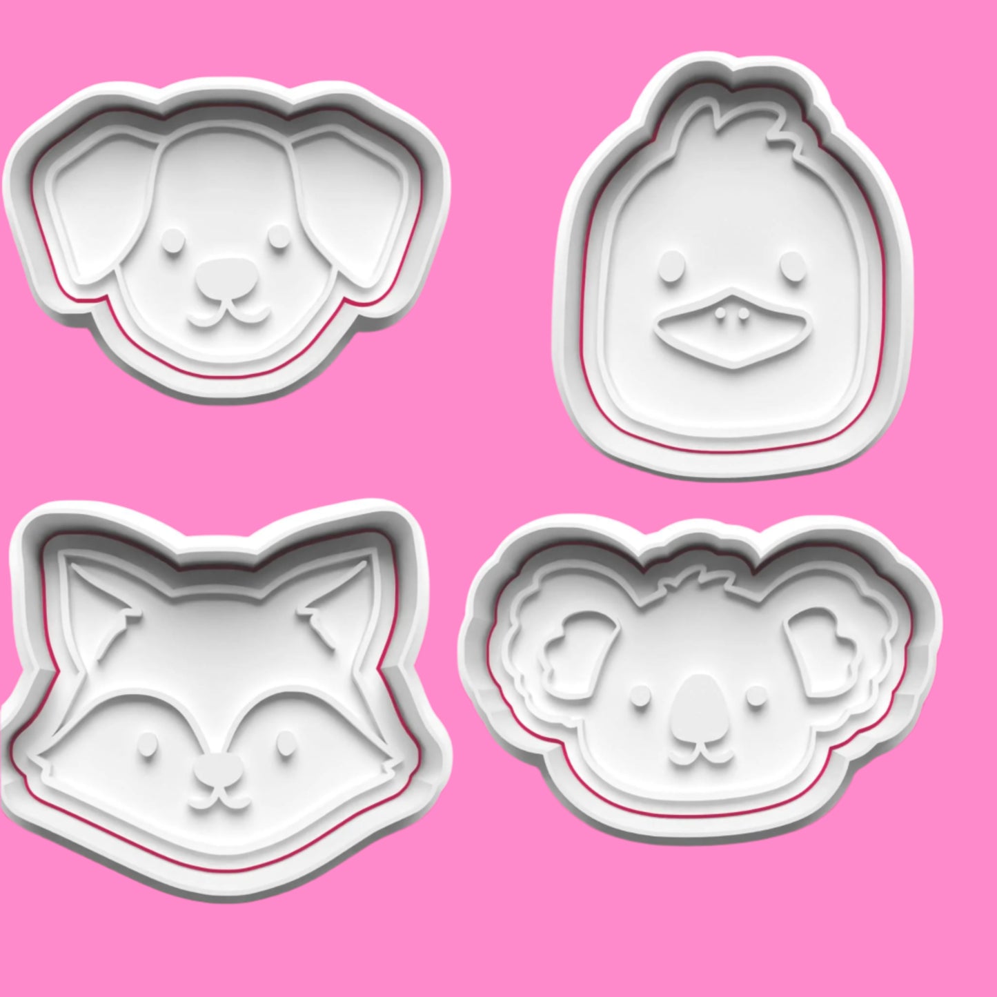 Animal Heads Bulk complete set of 20 Cookie Cutters and Embosser Set. Handmade gift item.