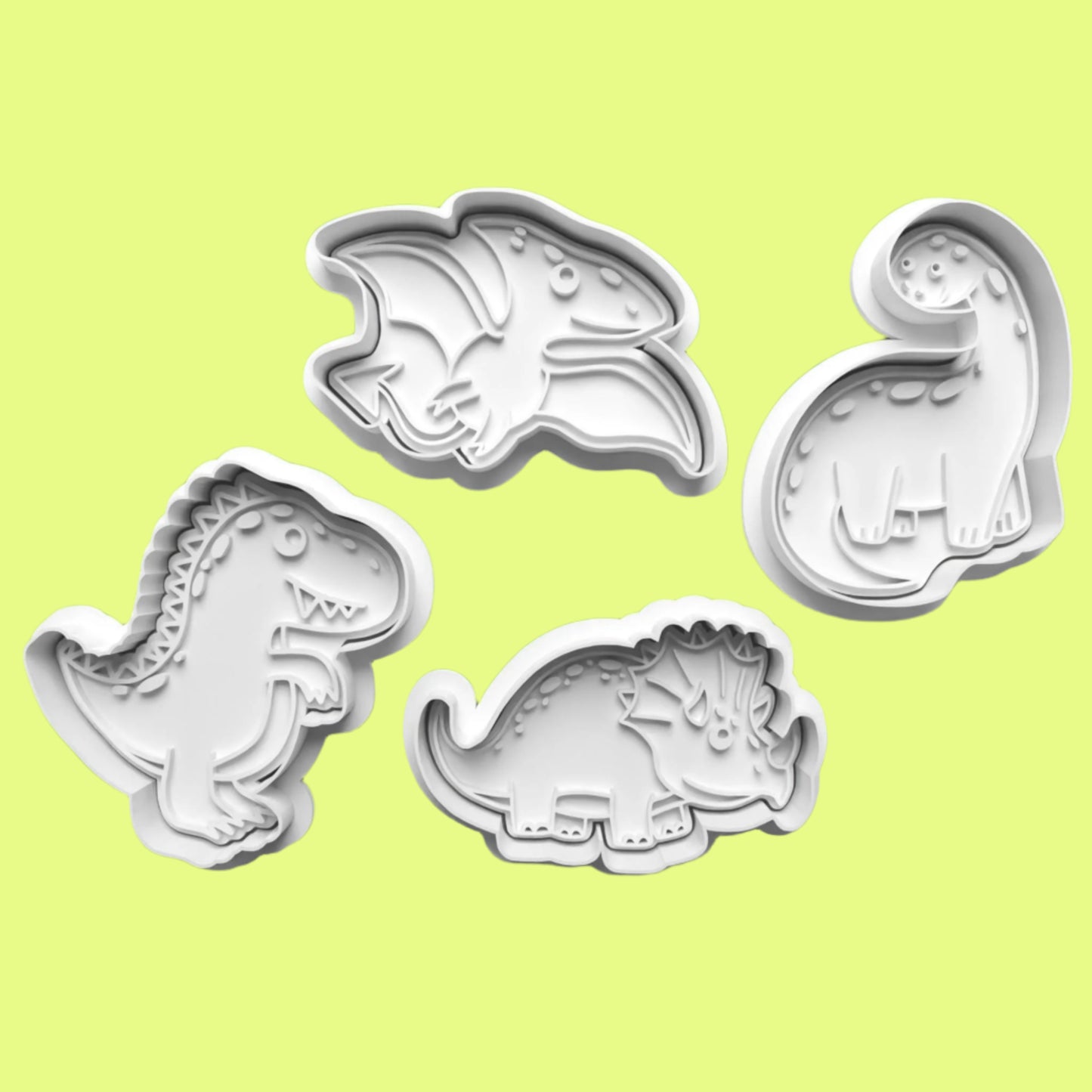 Dinosaurs set 1 Cookie Cutter and Embosser Set of 4 in 7cm or 10cm sizes.