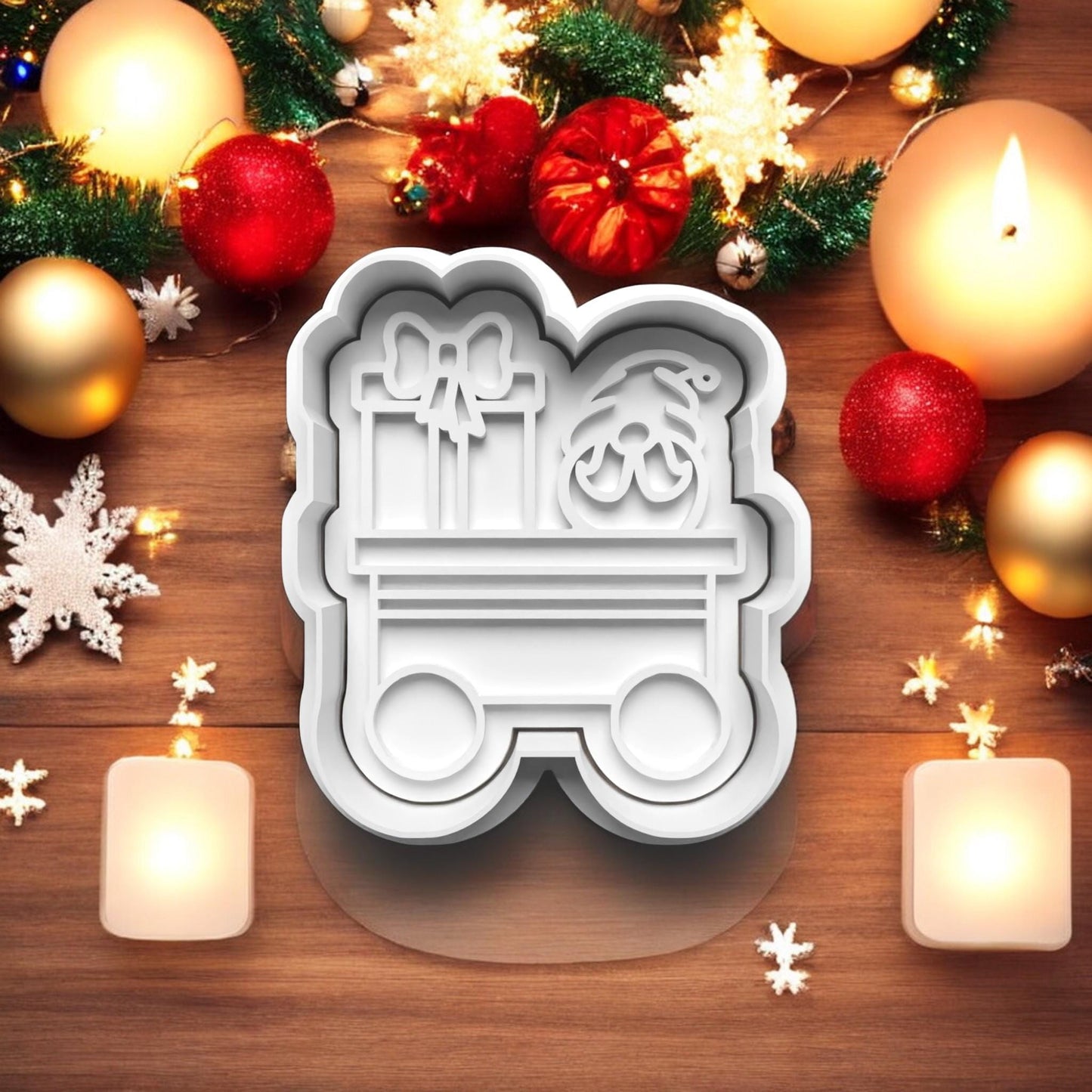 Father Christmas Train and Carriages Cookie Cutter and embosser stamp set.