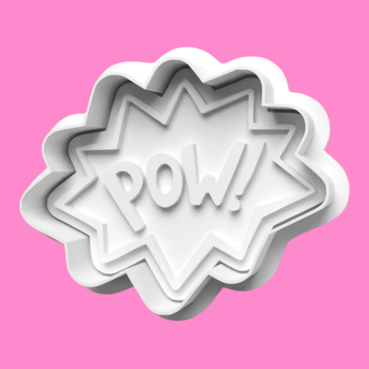 Comic Word Bubble Embosser and Cookie Cutter Set – "Zap," "Pow," "Wow," "Wham" Designs.