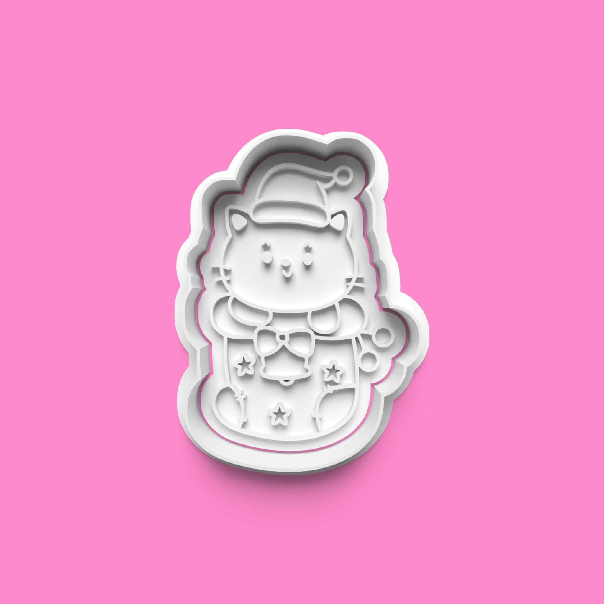 Christmas Cats Set 2 Cookie Cutter and Embosser Stamp Set. Handmade gift item..