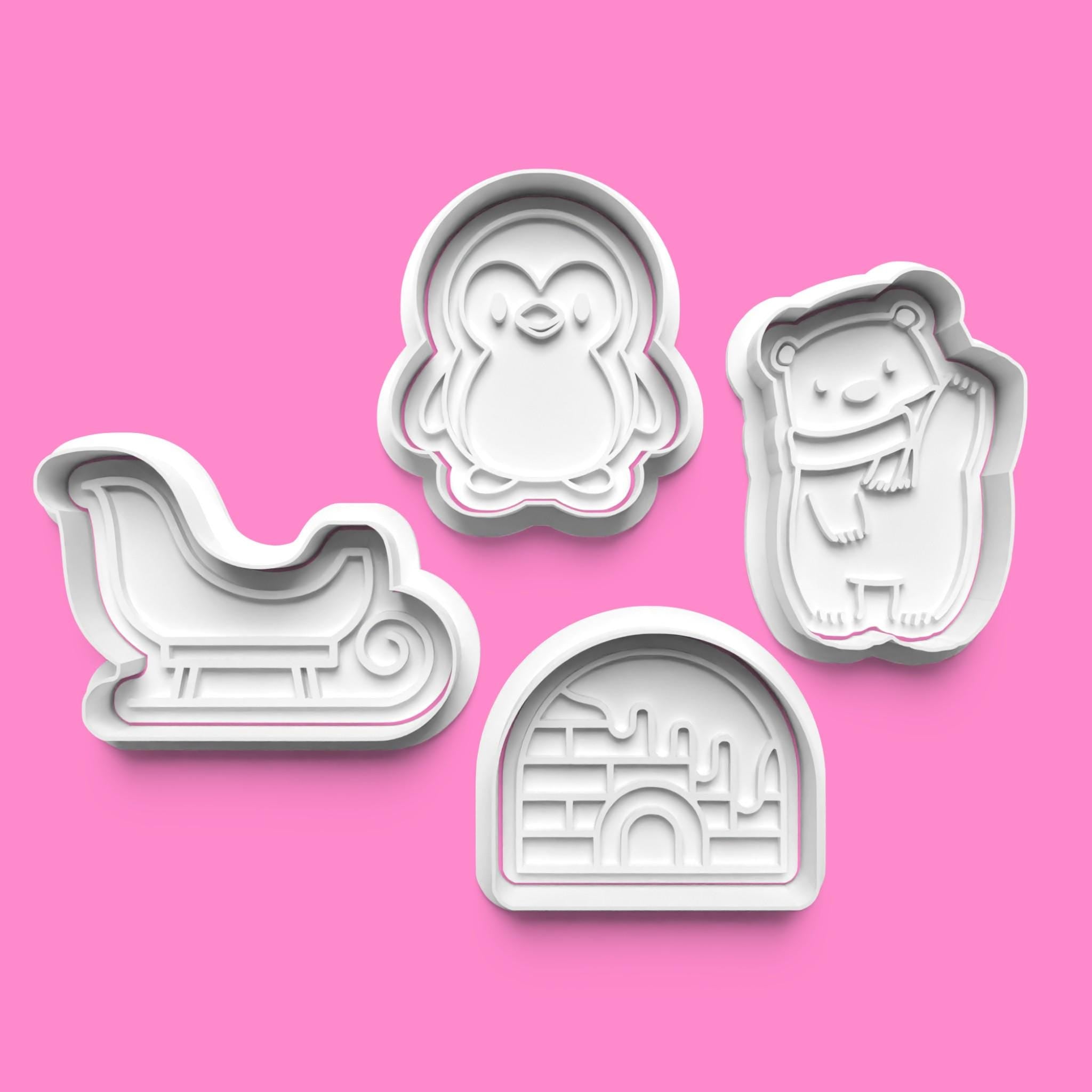 North Pole Scene Cookie Cutter and Embosser Stamp Set. Handmade gift item.