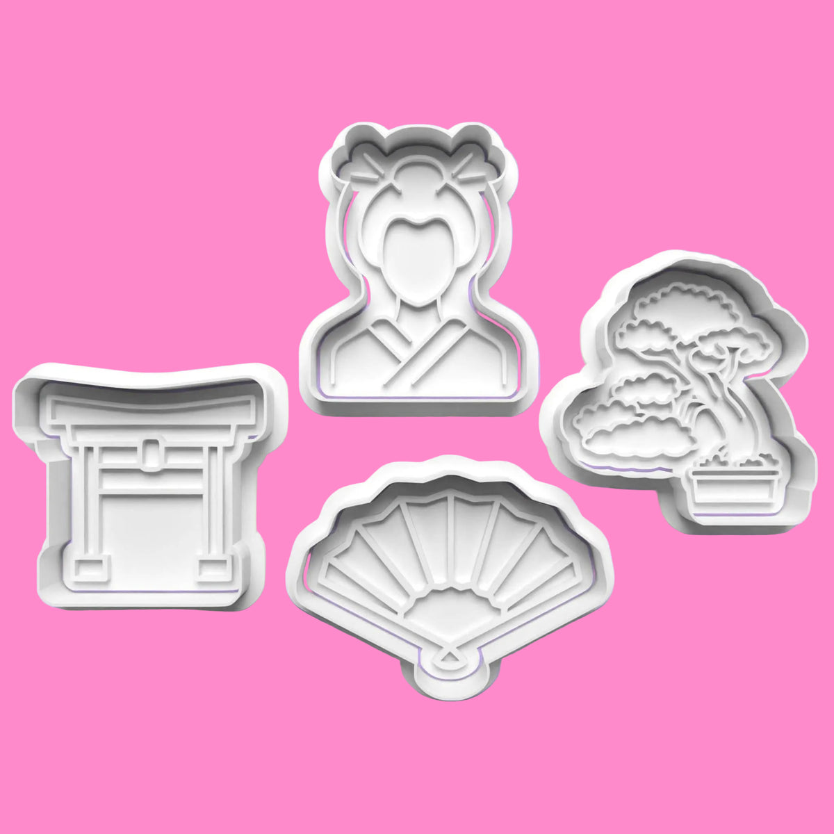 Japan Scene Cookie Cutter and Embosser Stamp Set. Handmade gift item..
