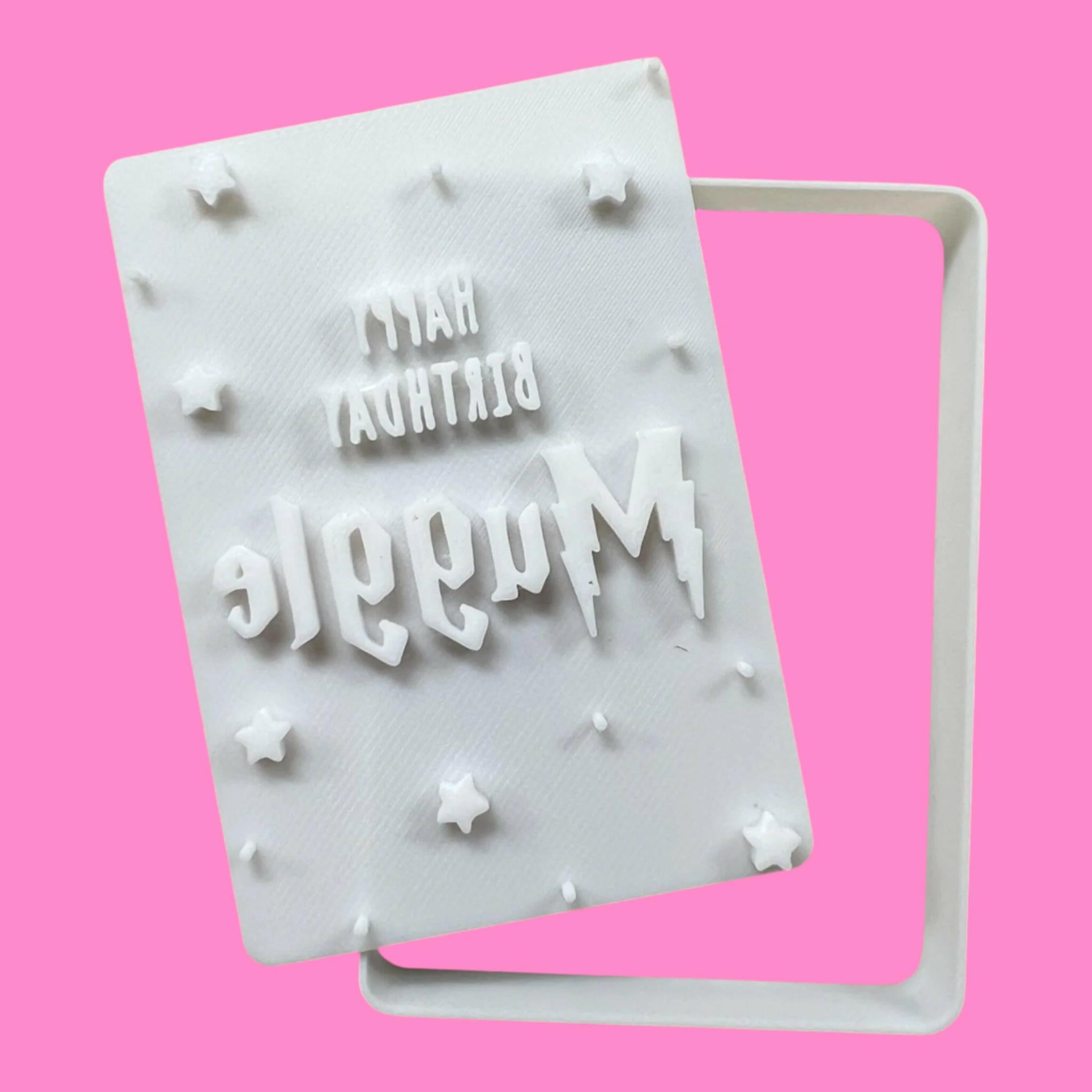 Harry Potter-Inspired "Happy Birthday Muggle" Embosser and Cookie Cutter Set.