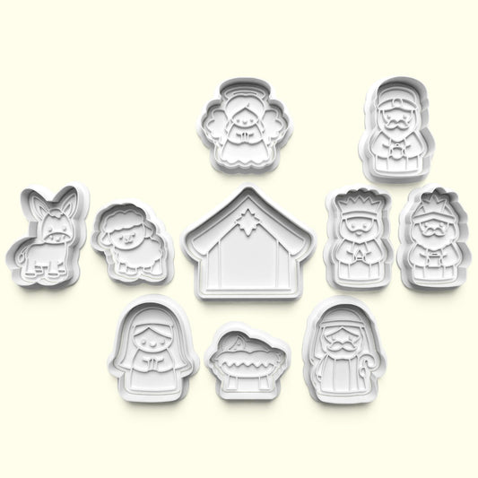 Modern Nativity Characters Cookie Cutter and Embosser Stamp  Complete Set