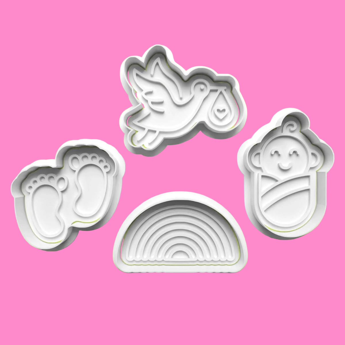 Newborn-Themed Embosser and Cookie Cutter Set – 4-Piece Baby Shower Baking Tools.