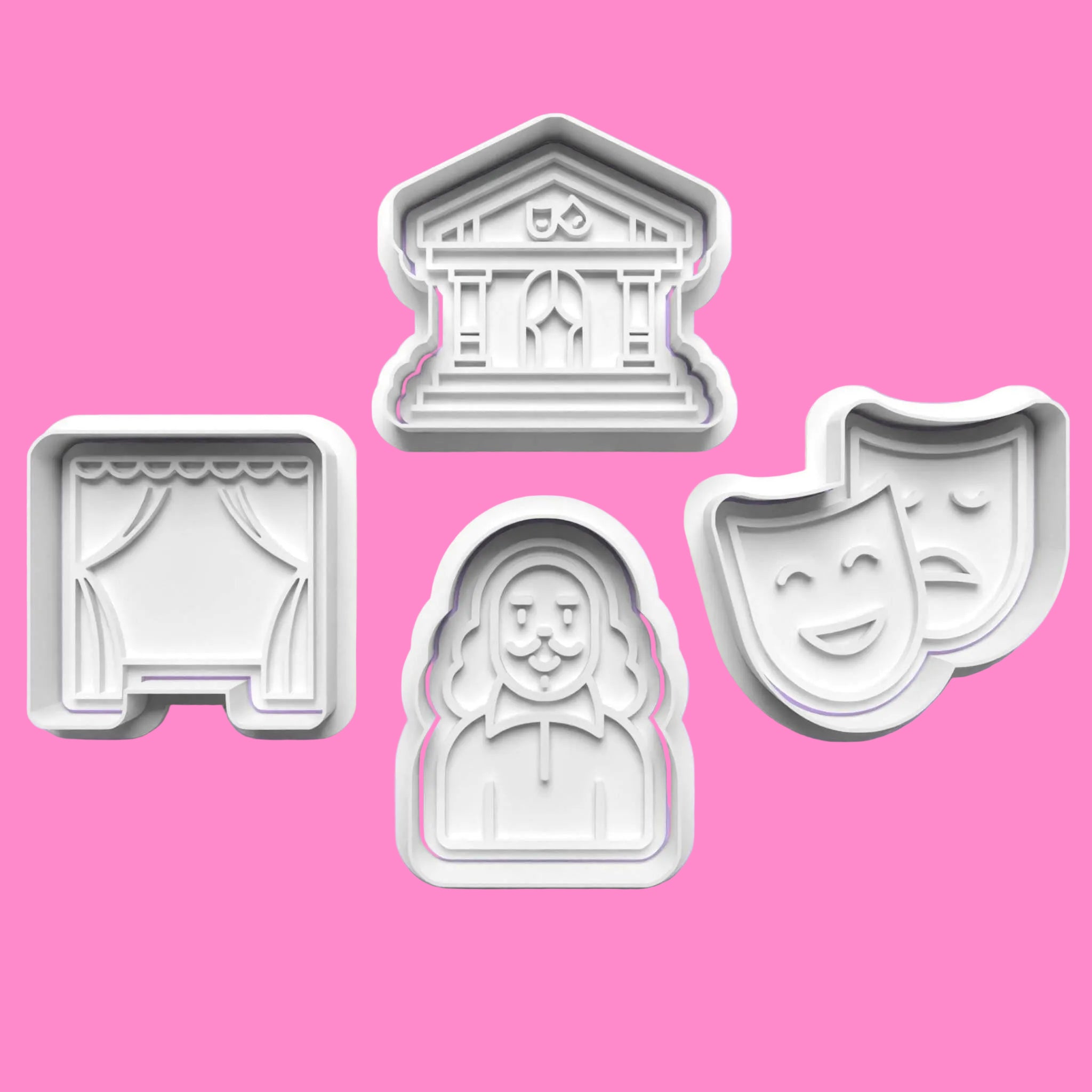 Theatre Scene Cookie Cutter and Embosser Stamp Set.