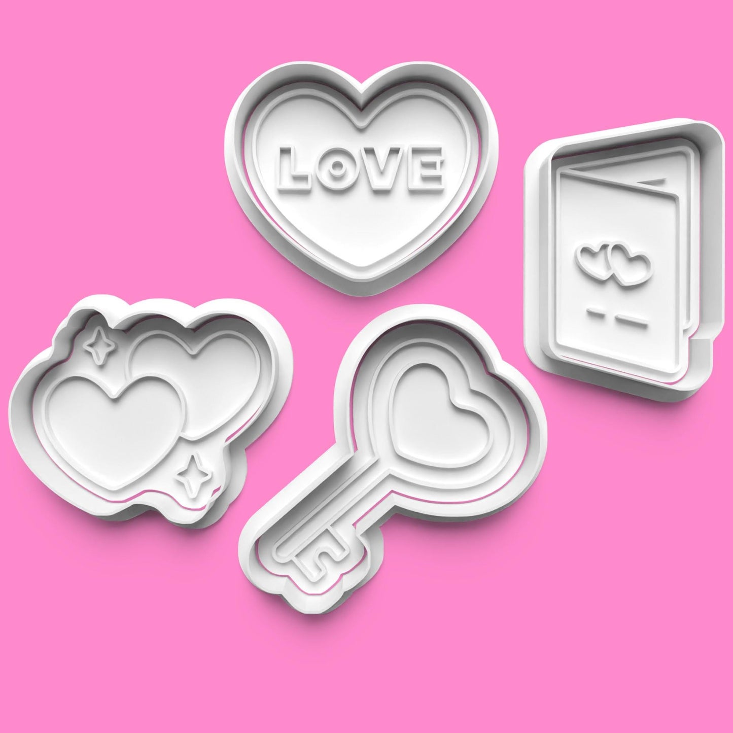 Valentines Love complete Cookie Cutter and Embosser Stamp Set.