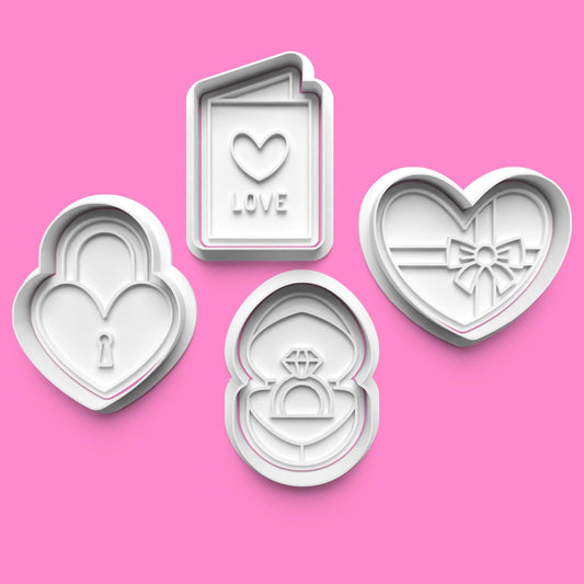 Valentines Love complete Cookie Cutter and Embosser Stamp Set. 0779