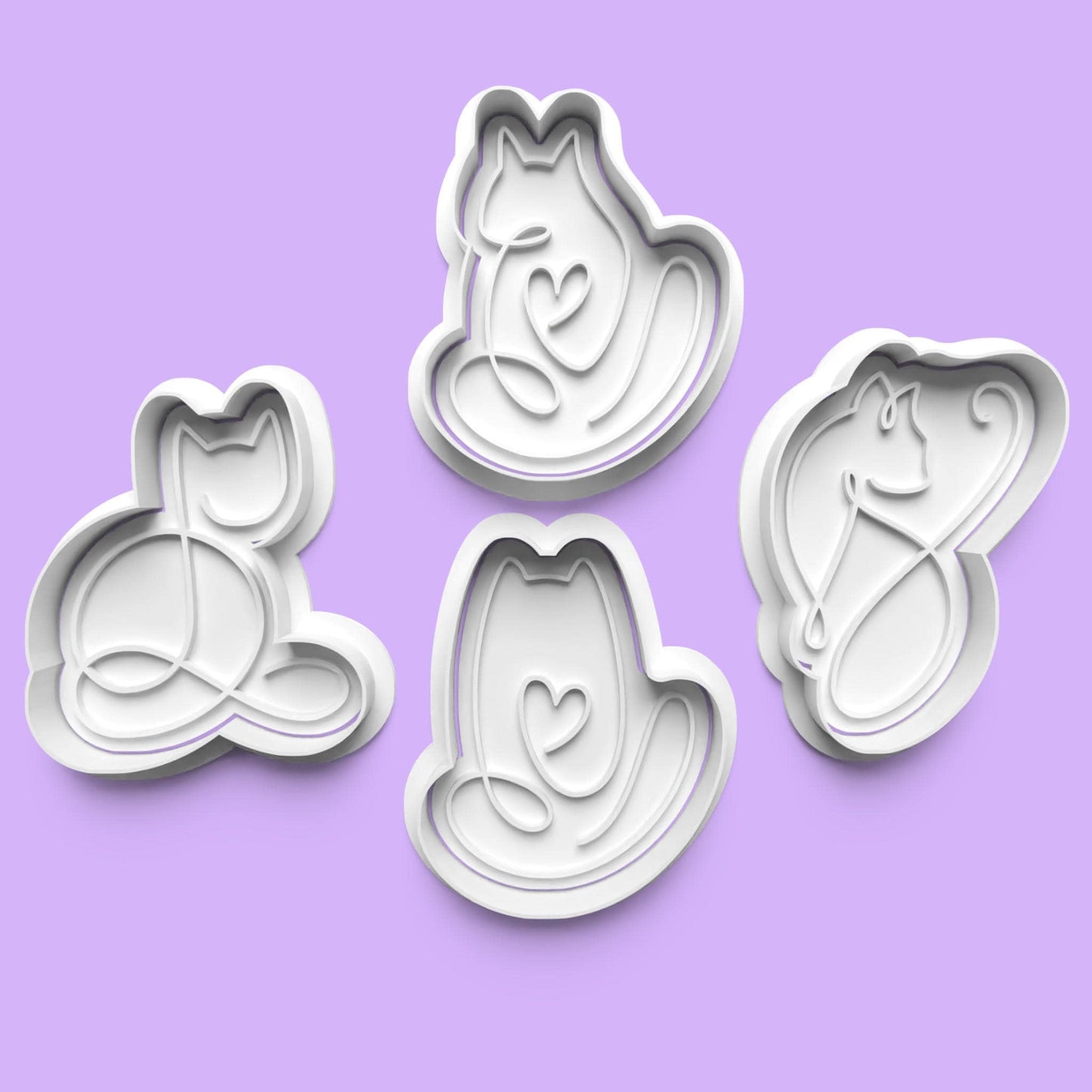 Cat Line Art complete Cookie Cutter and Embosser Stamp Set.