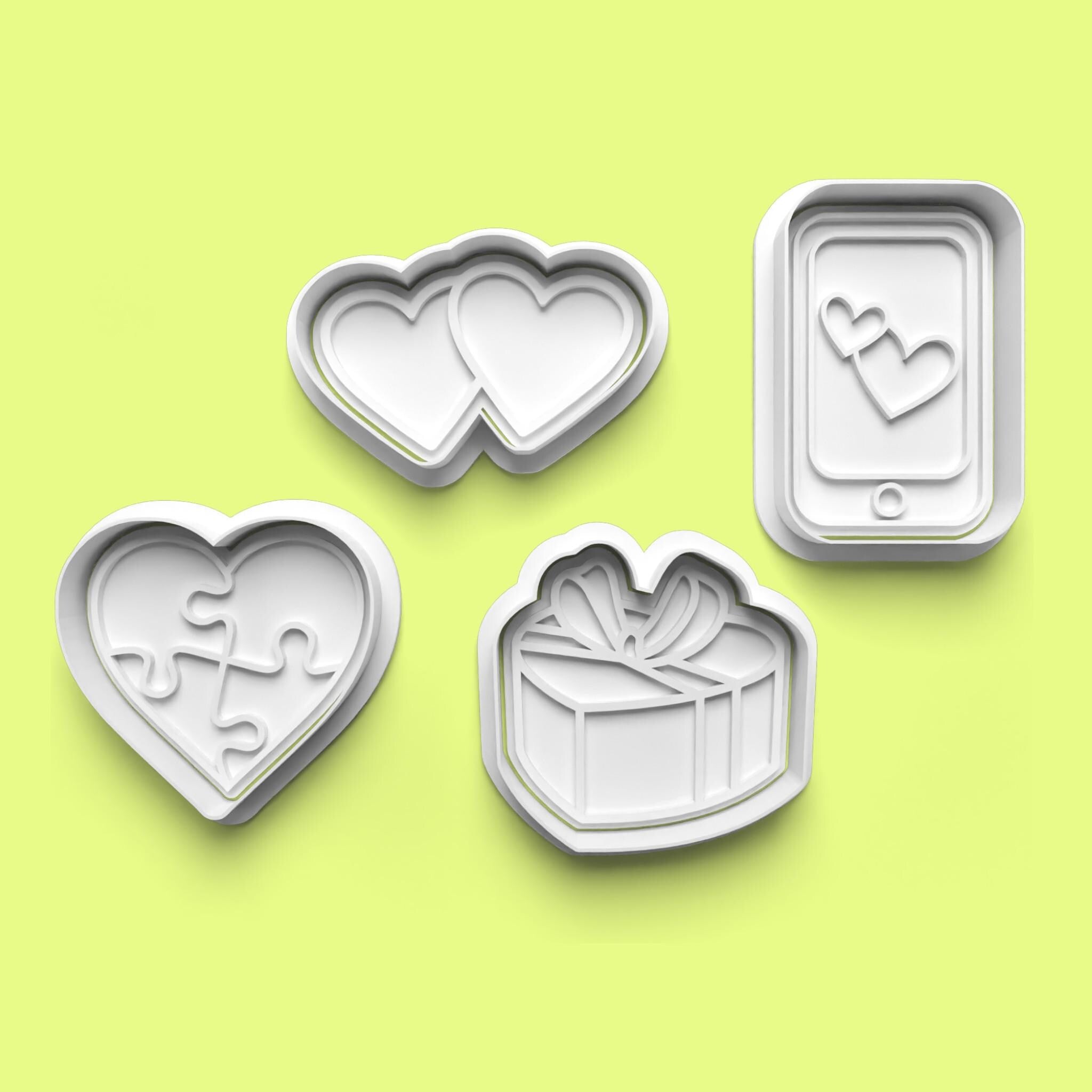 Heart Jigsaw, Mobile Phone & Heart Gift Cookie Cutter Set | 3D Printed Love-The