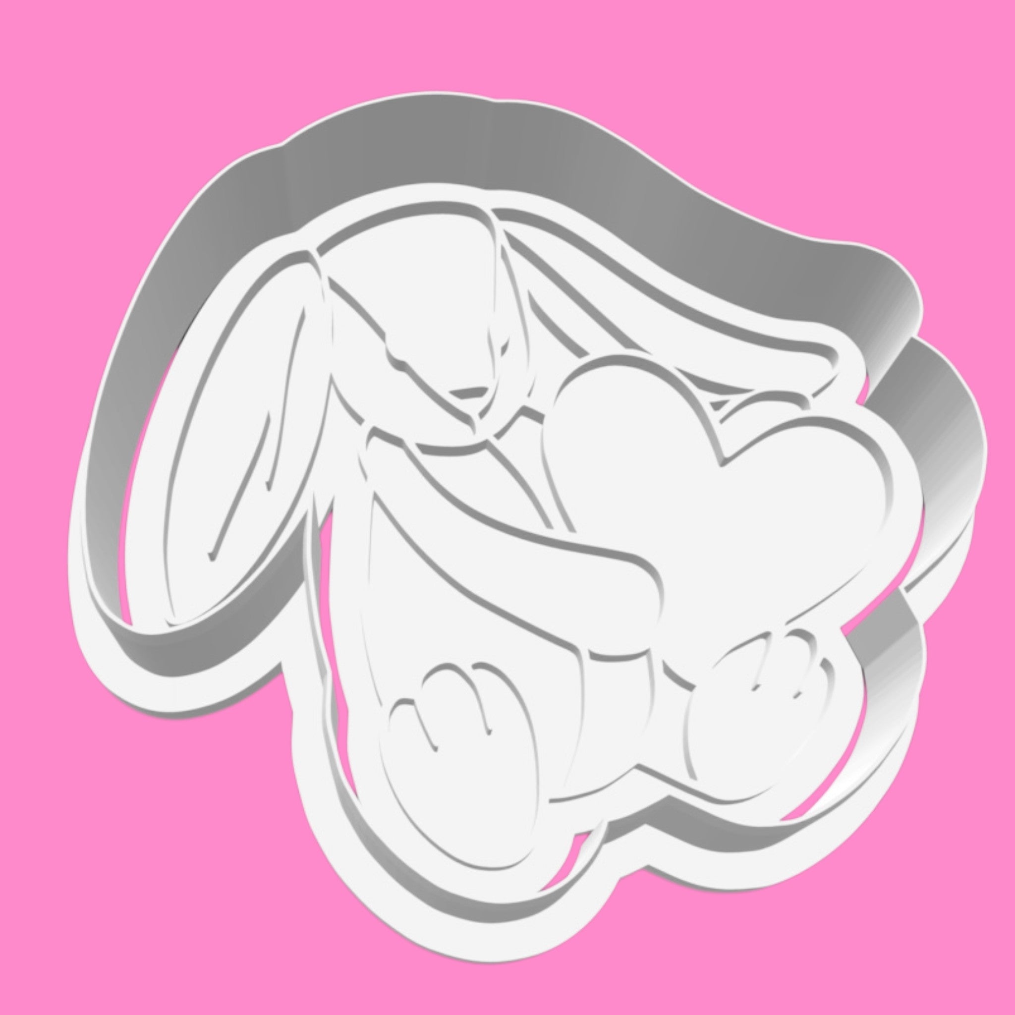 Floppy Ear Bunny Hugging Heart Cookie Cutter & Stamp | Cute Sitting Rabbit Baby Shower & Valentine's Biscuit Cutter | 8cm
