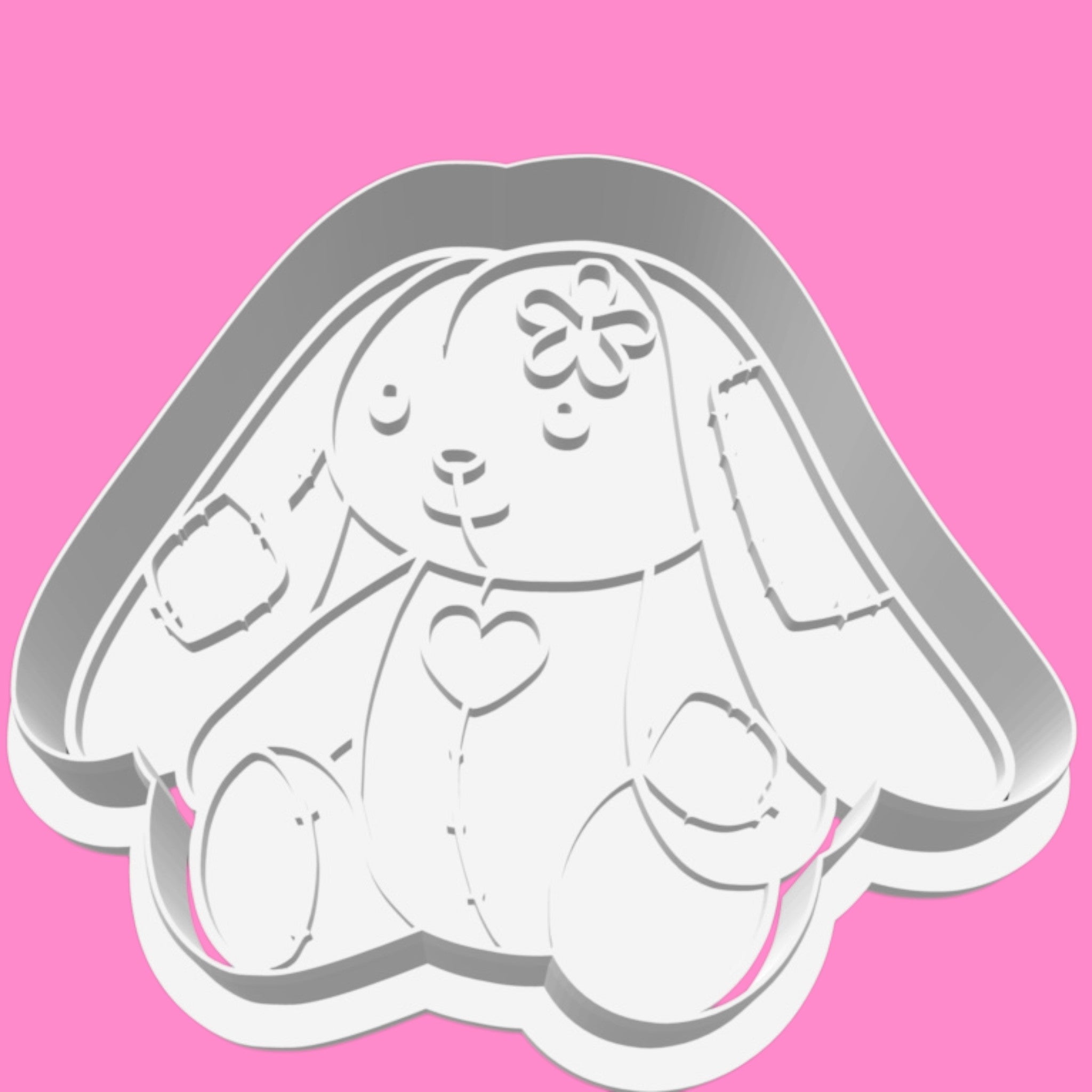 Vintage Patchwork Ragdoll Bunny Cookie Cutter & Stamp | Cute Floppy Ear Rabbit Baby Shower Biscuit Cutter | 8cm