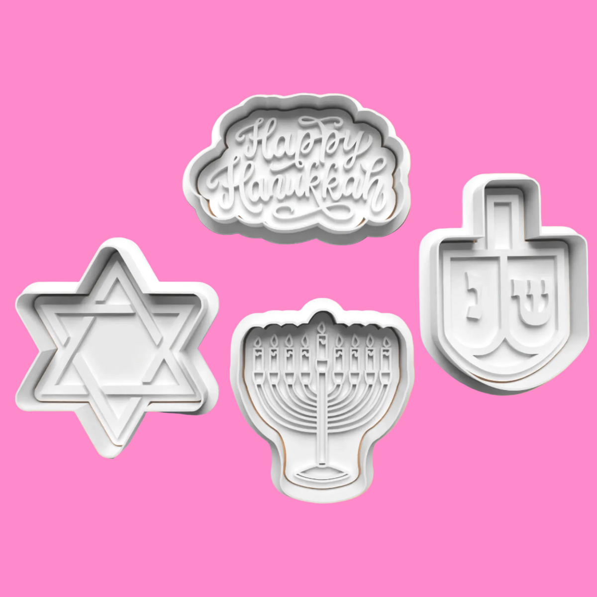 Hanukkah Embosser and Cookie Cutter Set – 4-Piece Festive Baking Tools.
