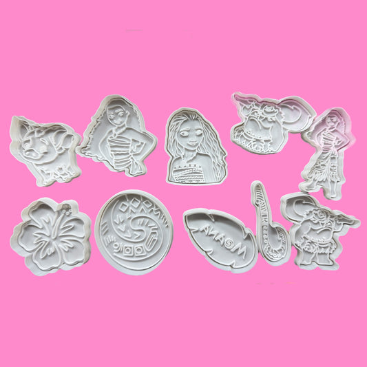 Moana-Inspired Cookie Cutter & Embosser Set – 10-Piece Ocean Adventure Collection