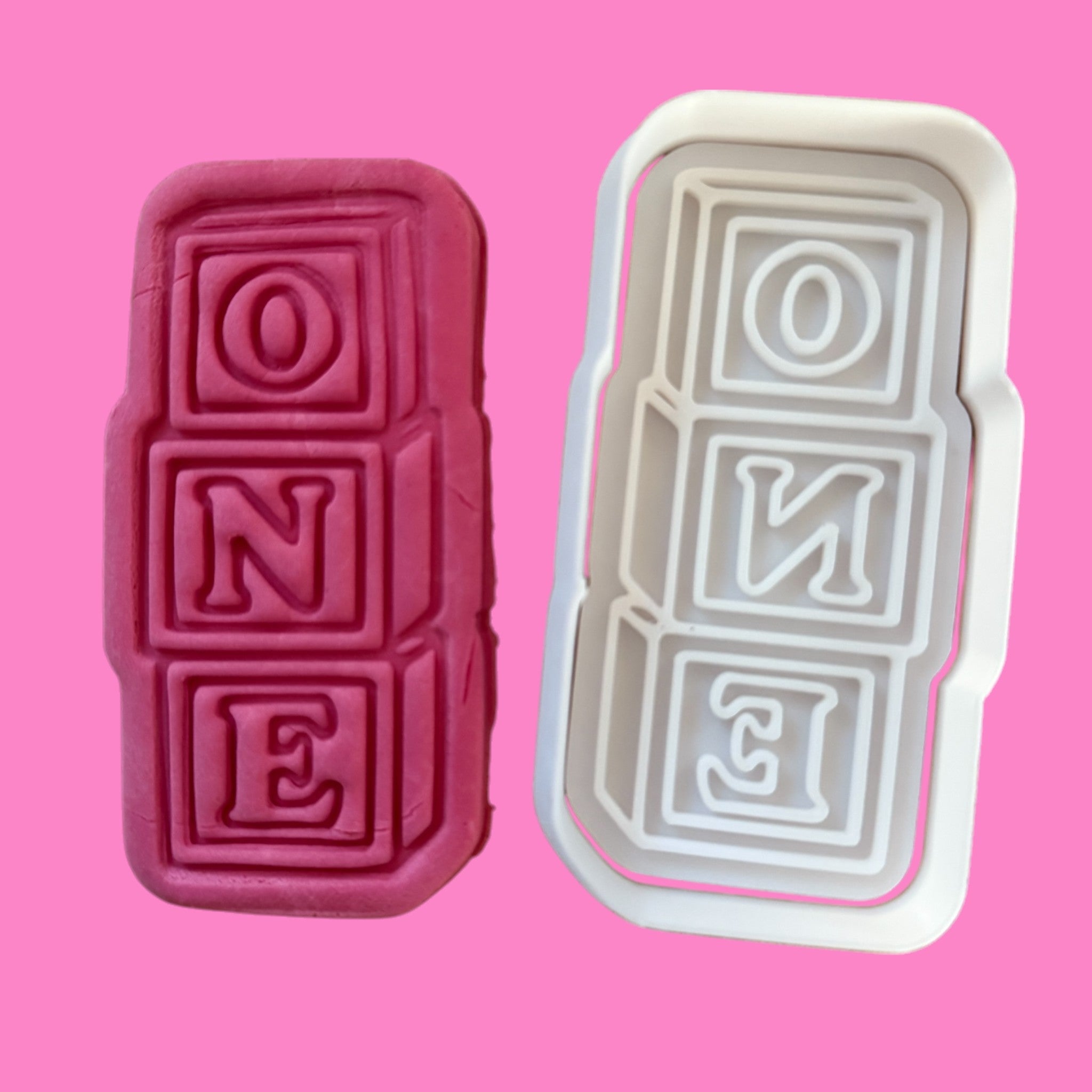 "One" Building Blocks Cookie Cutter & Embosser – 1st Birthday Baking Design