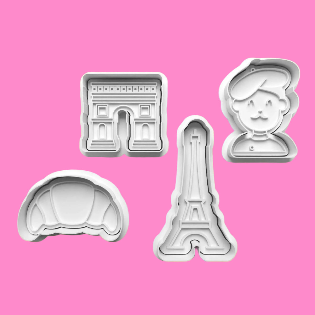 Paris Scenery Eiffel Tower complete Cookie Cutters and Embosser Set. Handmade gift item..