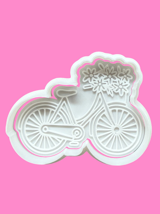 Push Bike with Floral Basket Cookie Cutter & Embosser – Whimsical Spring Design