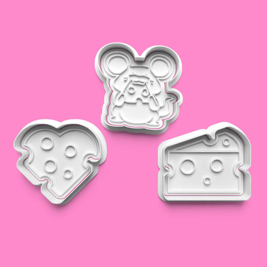 Mouse & Cheese Cookie Cutters & Stamps | Cute Baking Set | PLA