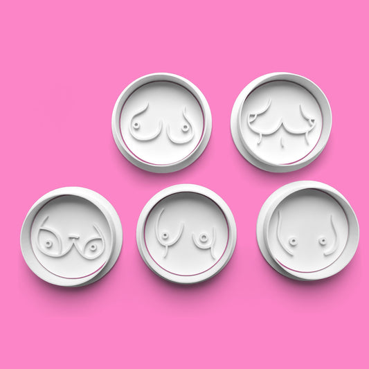 Boobs Cookie Cutter & Stamp Set (5 pcs) | Fun & Body-Positive Baking | PLA