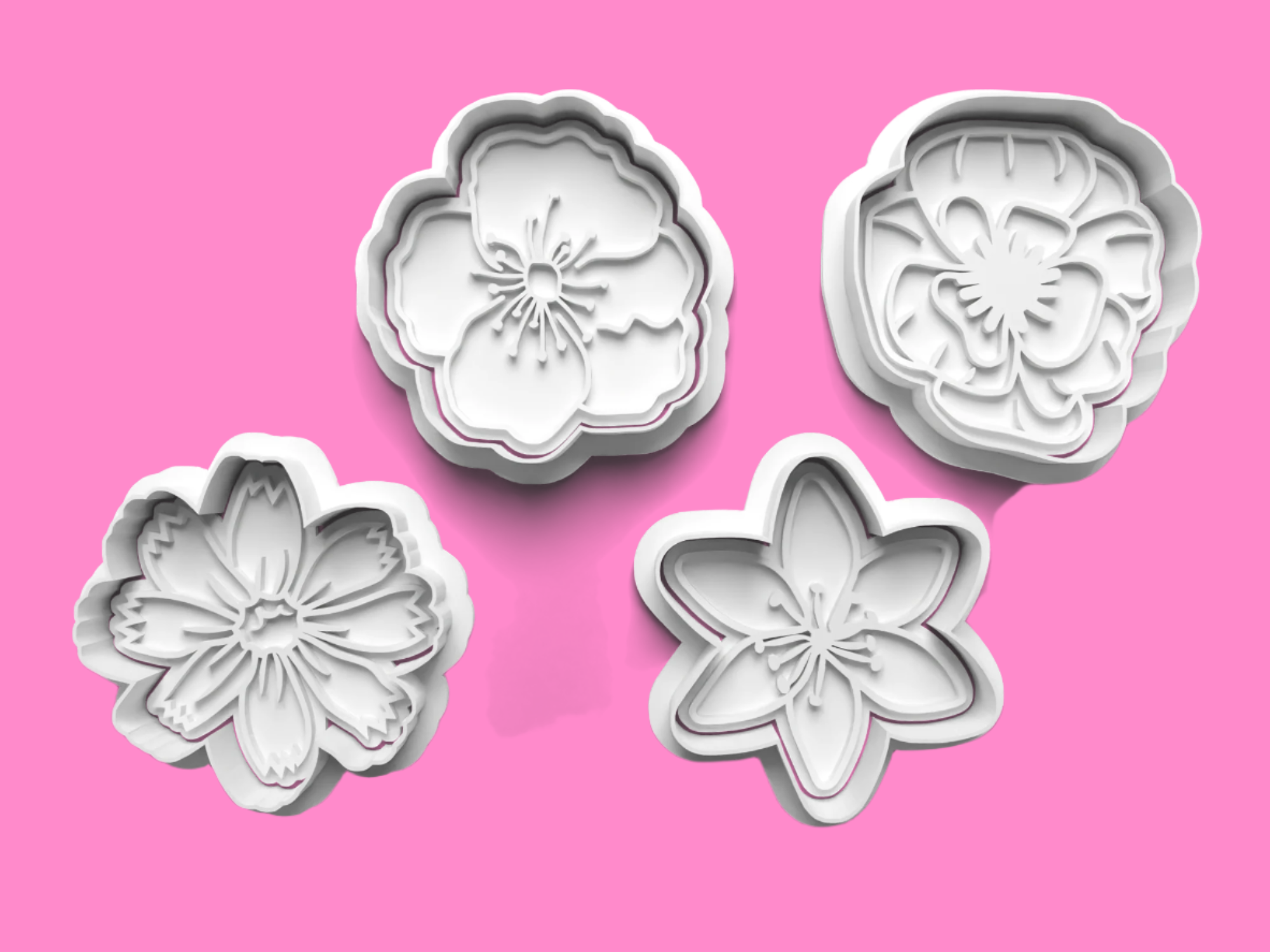 Flower  Cookie Cutter and Embosser Set of 4 in 7cm or 10cm sizes..