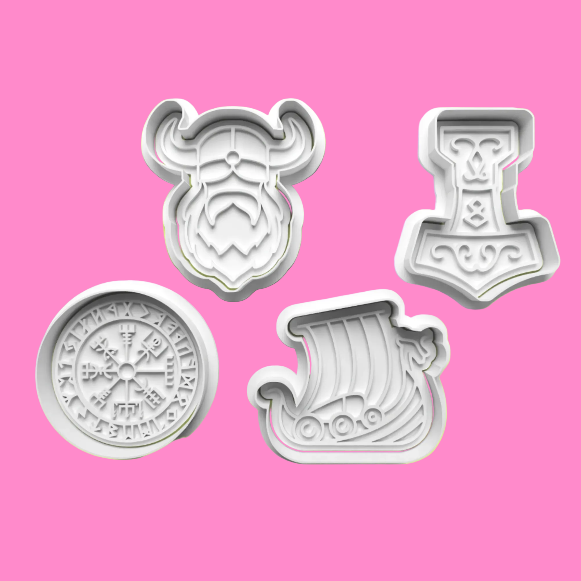 Viking-Themed Embosser and Cookie Cutter Set – 4-Piece Norse Mythology Baking Tools.
