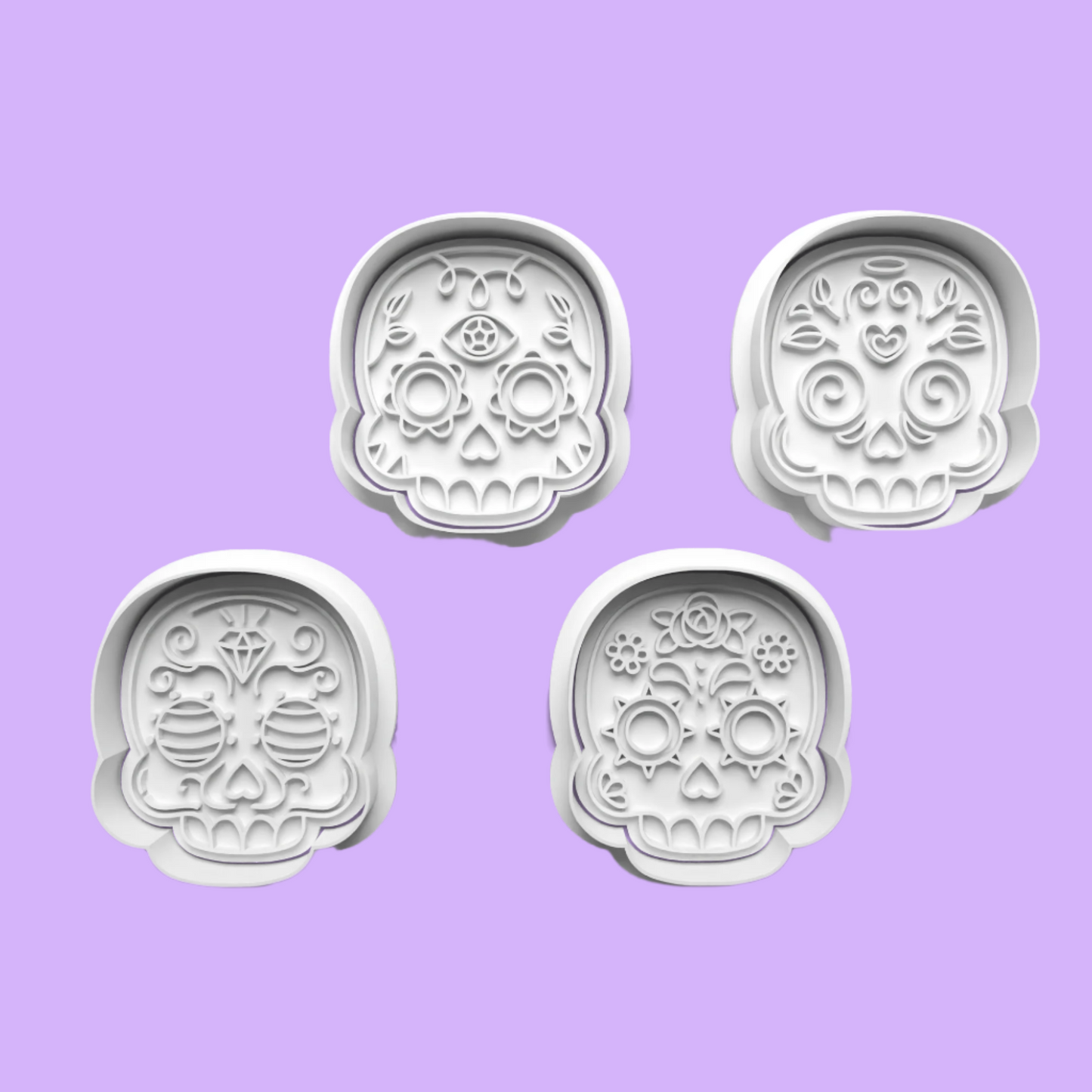 Day of the Dead Sugar Skull Cookie Cutter Set – 4-Piece Día de los Muertos Baking Tools