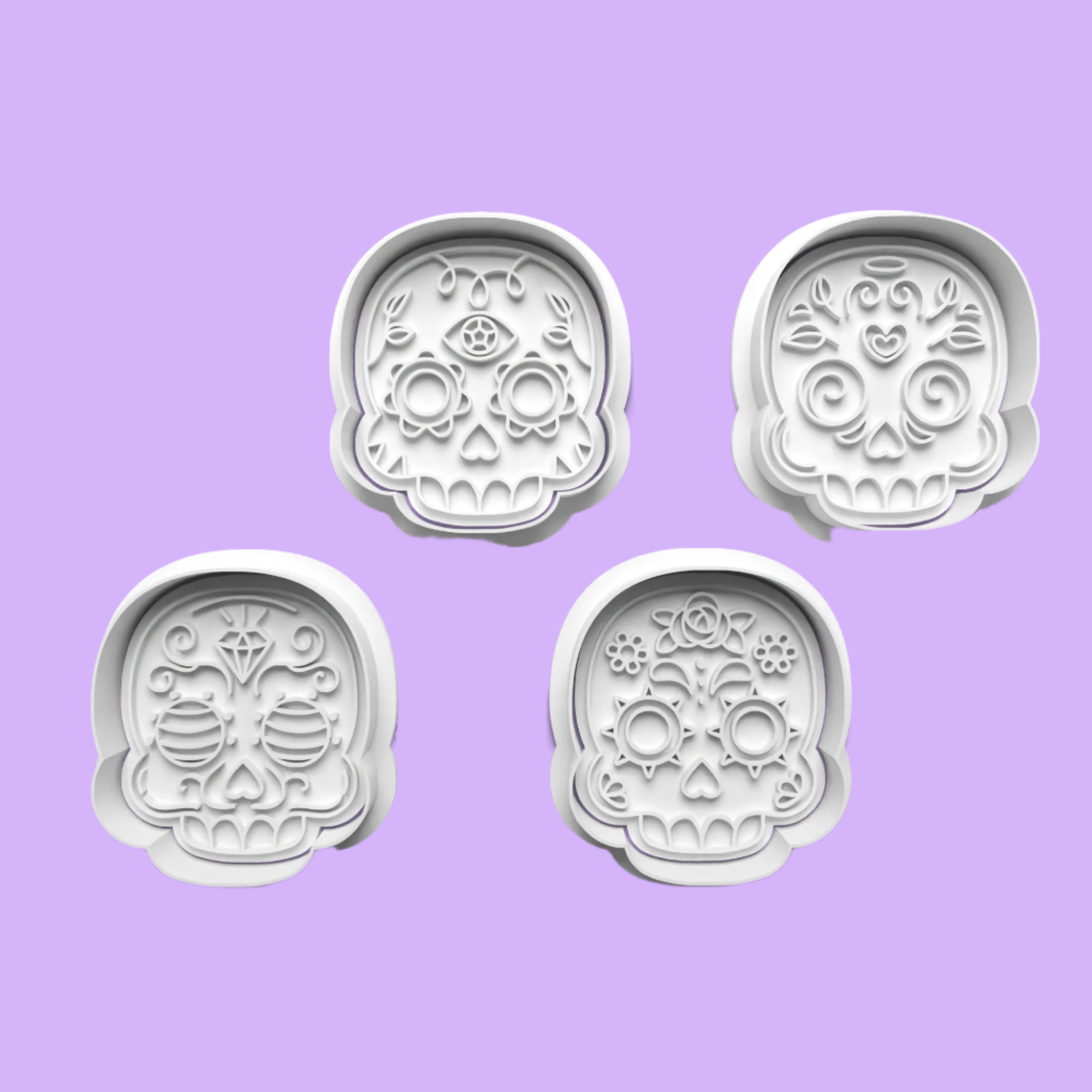 Day of the Dead Sugar Skull Cookie Cutter Set – 4-Piece Día de los Muertos Baking Tools.