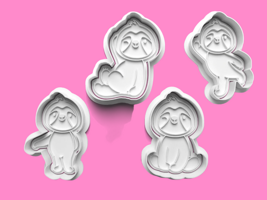 Sloth Cookie Cutter and Embosser Stamp Set of 5 in 7cm or 10cm sizes.