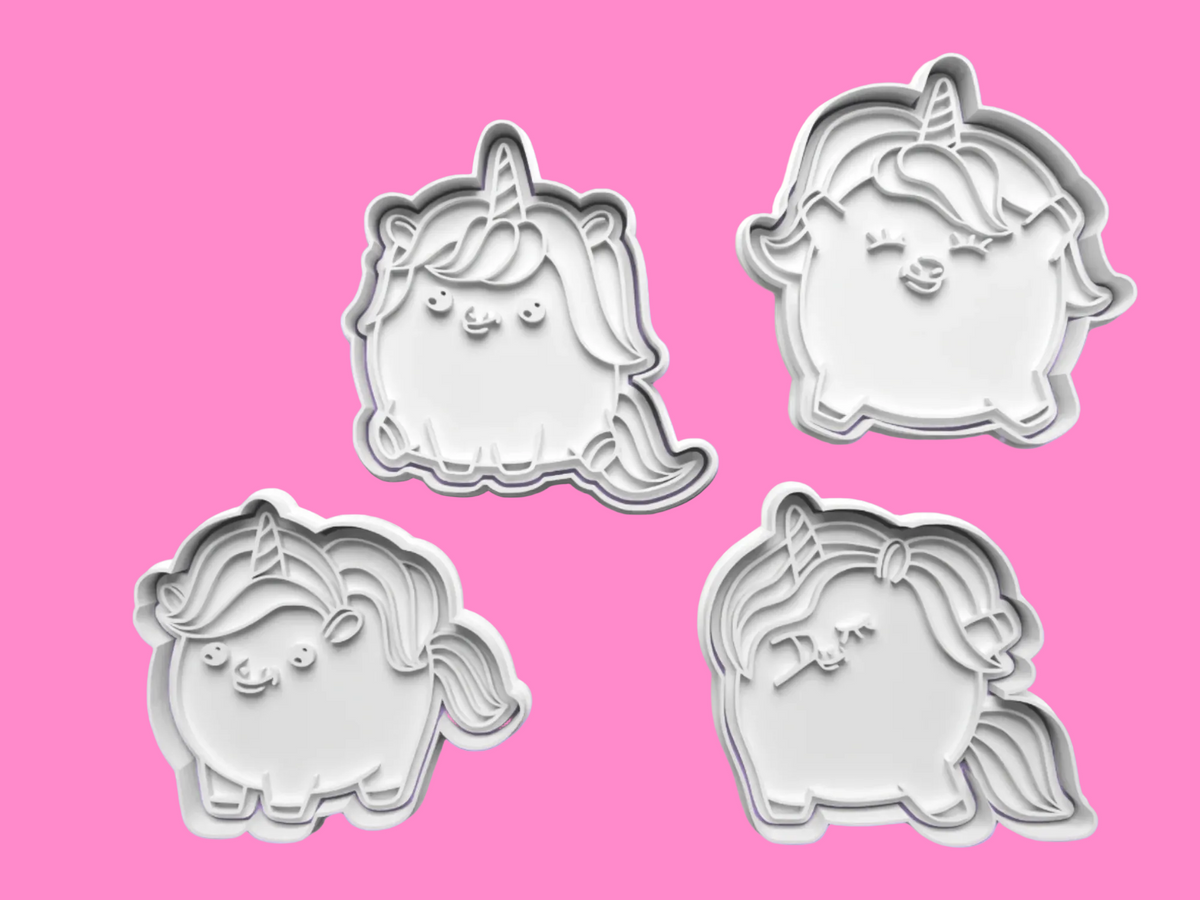 Squishy Unicorn-Inspired Embosser and Cookie Cutter Set – Set of 4.