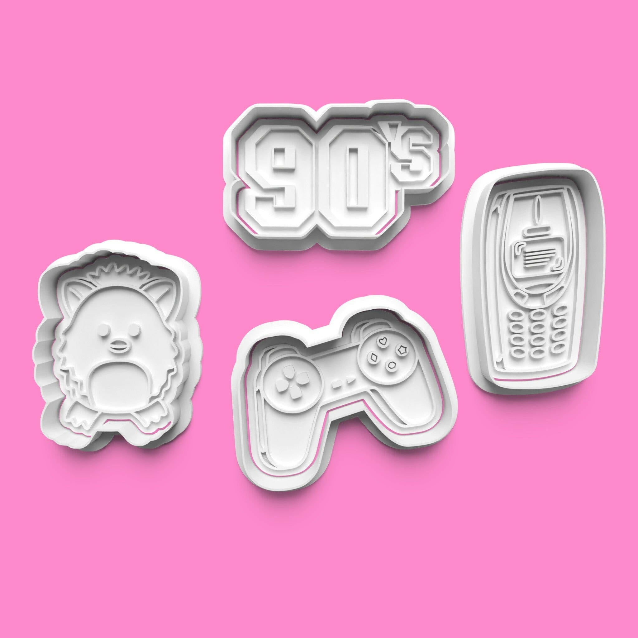 90s Themed Cookie Cutters & Stamps | Retro Baking Set | PLA