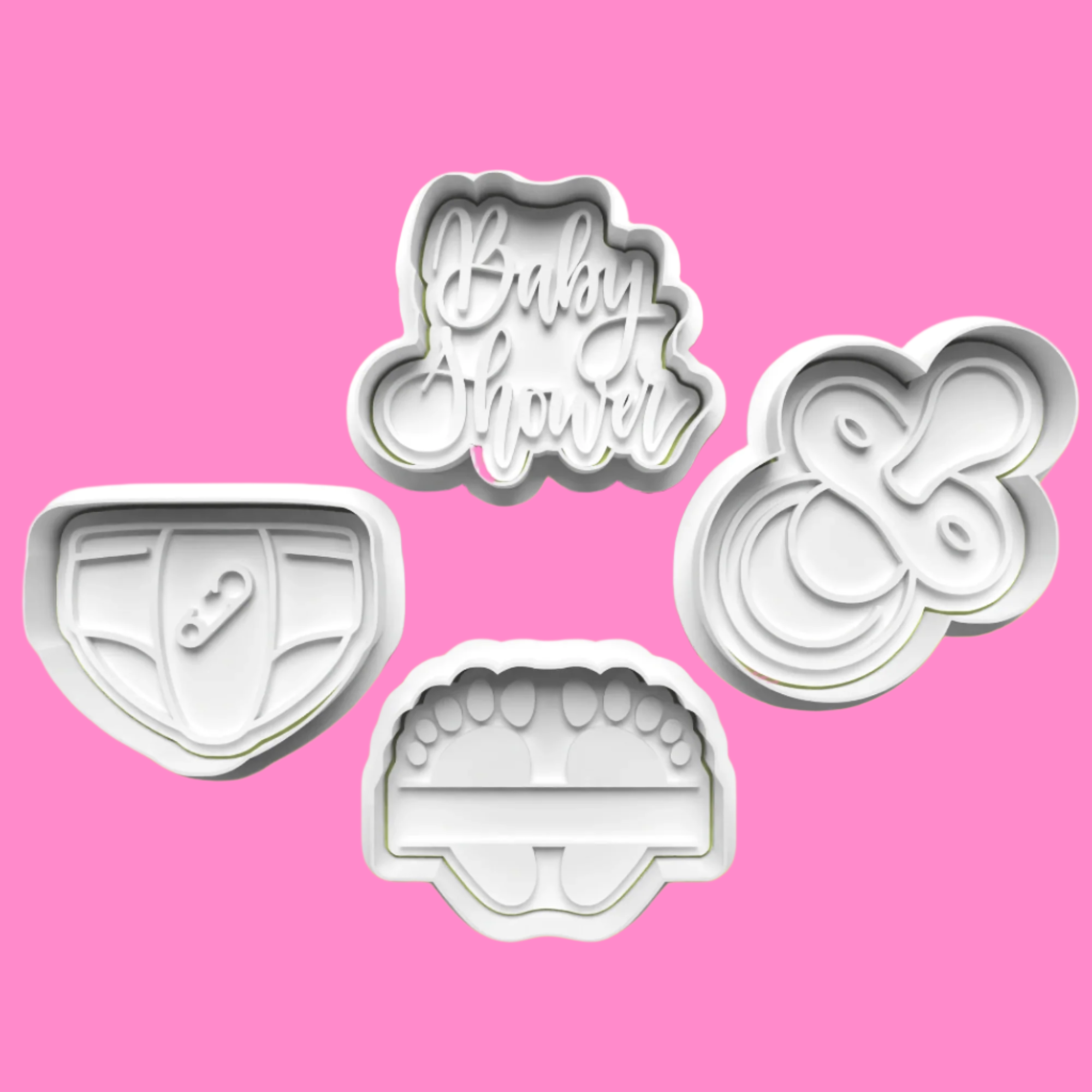 Baby Shower Embosser and Cookie Cutter Set – 4-Piece Baby-Themed Baking Tools.