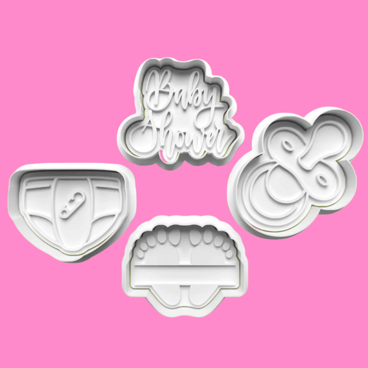 Baby Shower Embosser and Cookie Cutter Set – 4-Piece Baby-Themed Baking Tools