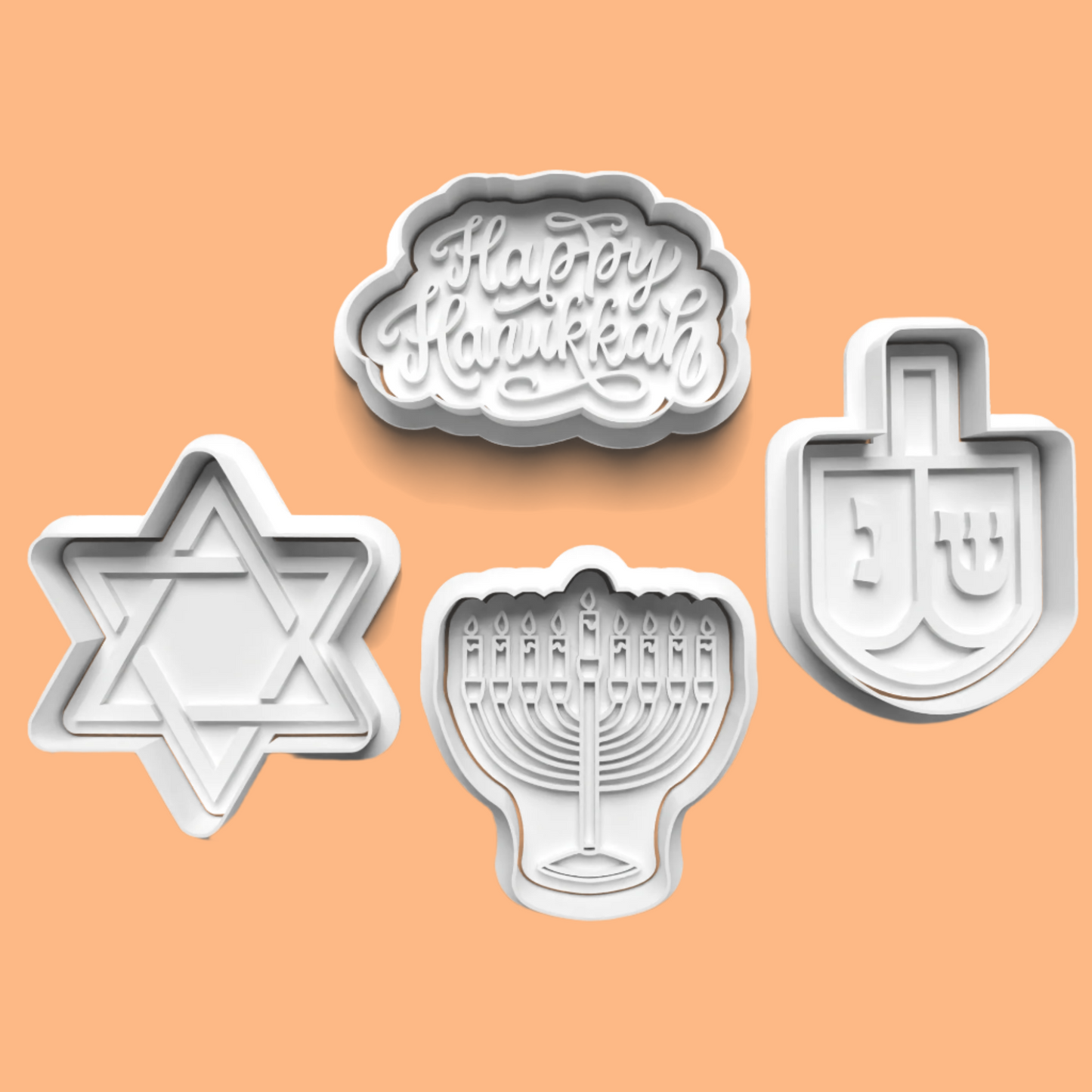 Hanukkah Embosser and Cookie Cutter Set – 4-Piece Festive Baking Tools