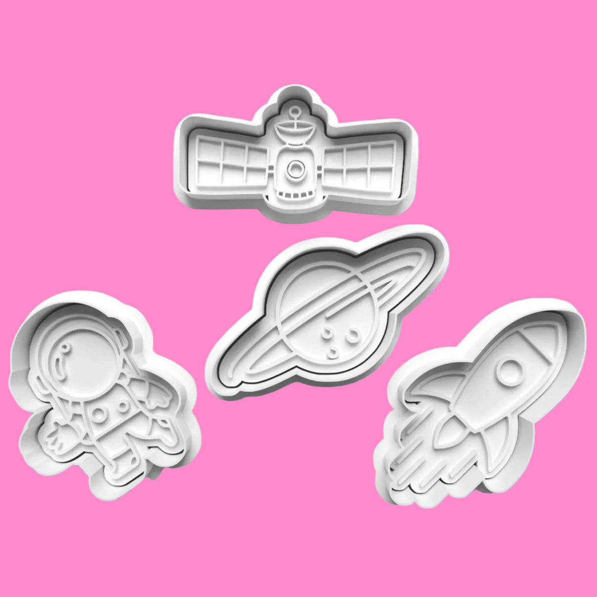 Space Astronaut Rocket Cookie Cutter and Embosser Stamp Set in 7cm or 10cm sizes..