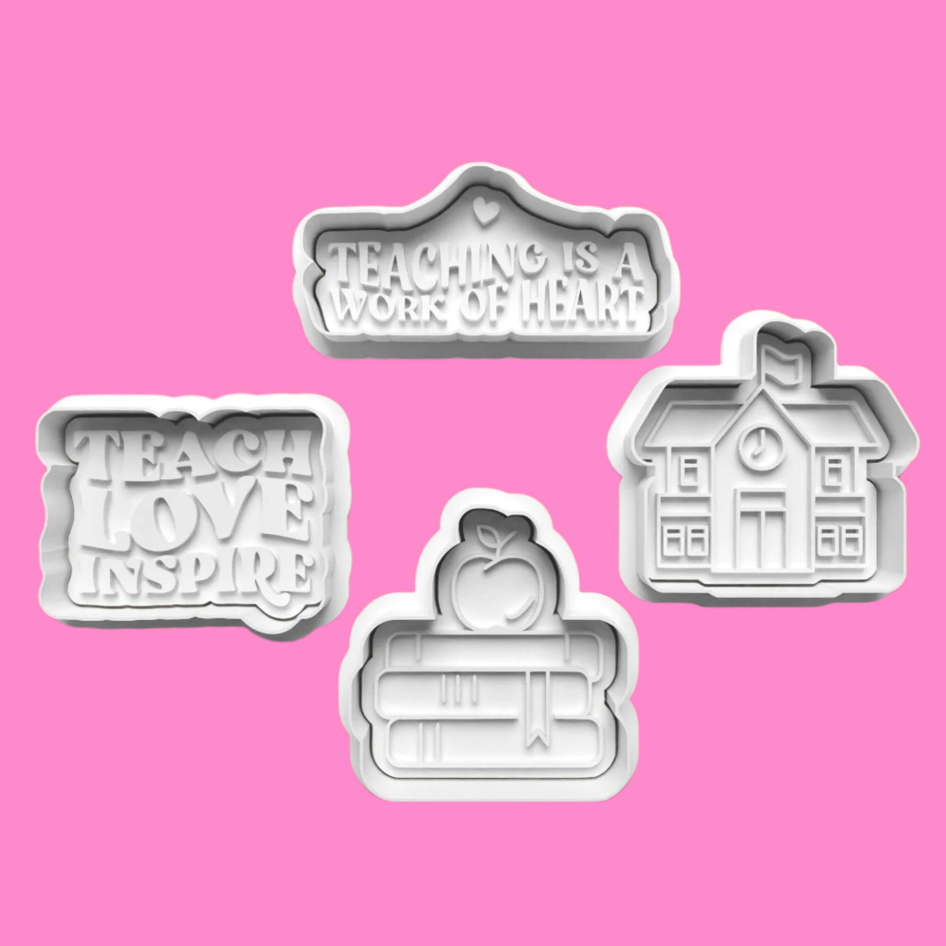 Teacher School Cookie Cutter and Embosser Stamp Set. Handmade gift item..