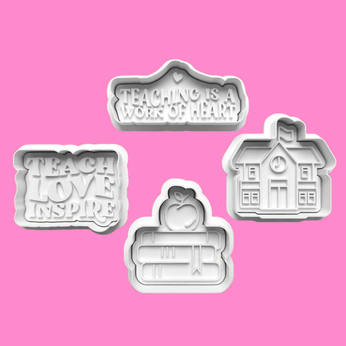 Teacher School Cookie Cutter and Embosser Stamp Set. Handmade gift item..