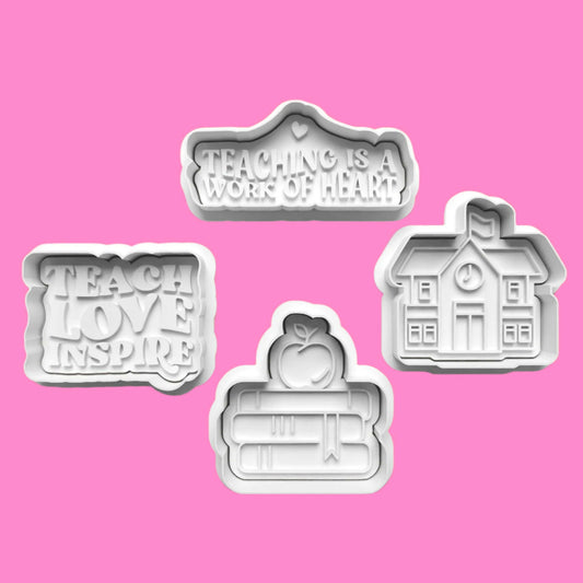 Teacher School Cookie Cutter and Embosser Stamp Set. Handmade gift item..