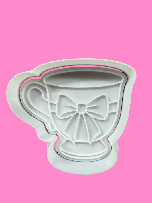 Teacup with Ribbon Cookie Cutter & Embosser – Elegant Tea Party Baking Design