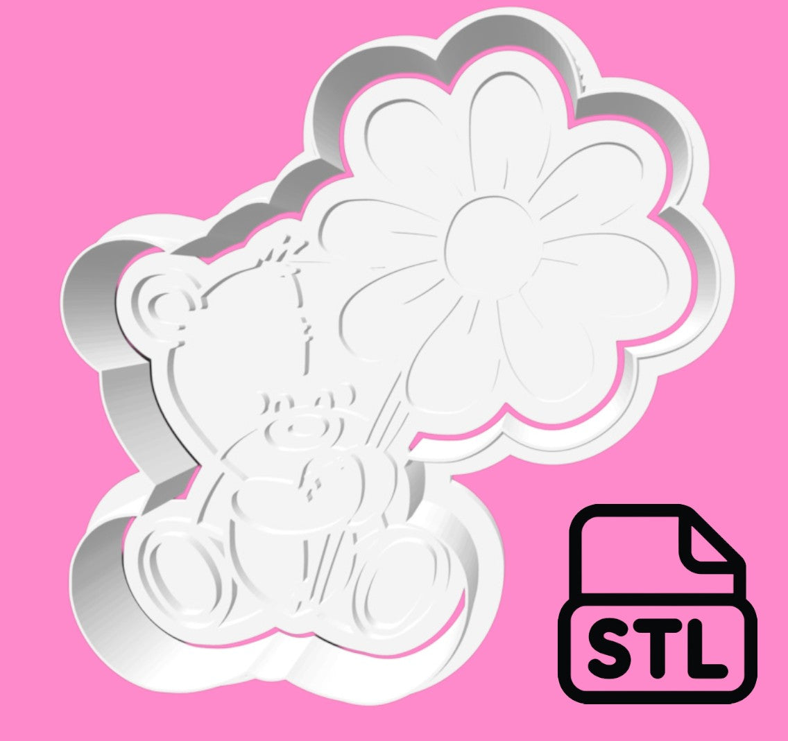 Teddy Bear with Flower Cookie Cutter STL File - Digital Download