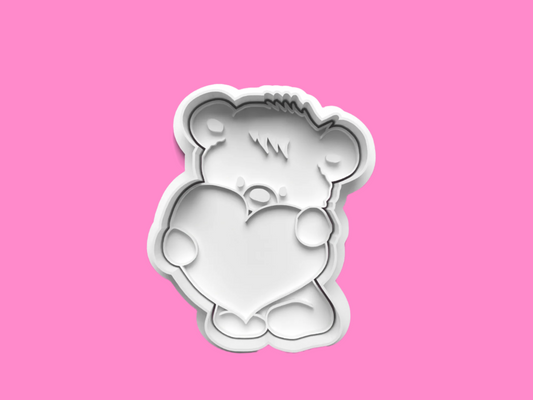 Teddy Bear with Love Heart Embosser and Cookie Cutter Set – Adorable Baking Tool