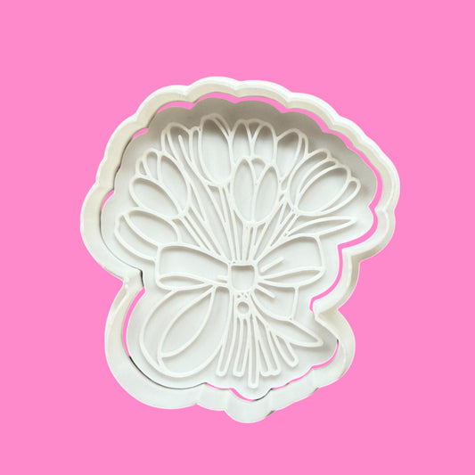 Tulip Bouquet with Ribbon Cookie Cutter & Embosser – Elegant Floral Baking Design